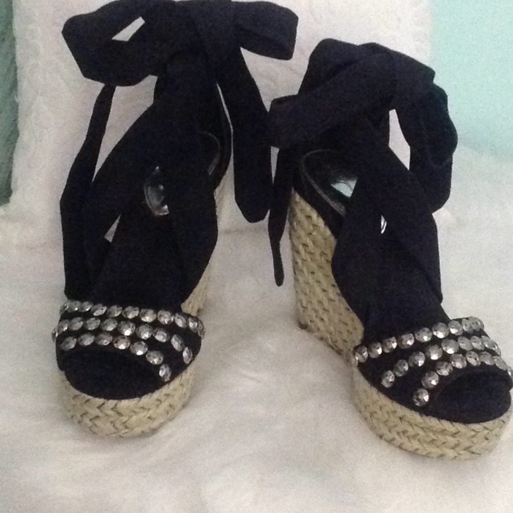 Black wedge Sandal with sliver studs  size 6